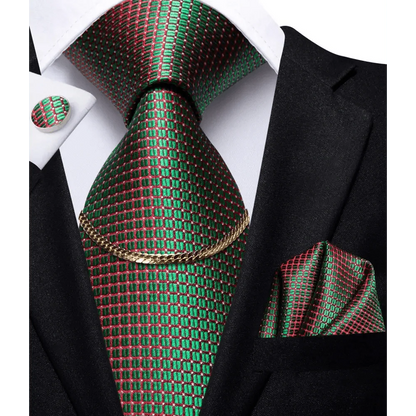 Business Black Silk Necktie Chain Classic Tie Square Handkerchief Elegant Cufflink Wedding Formal Neckties For Men