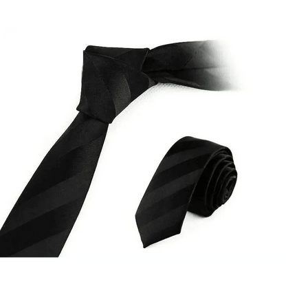 Business Black Skinny Ties Polyester Silk Necktie For Men Washable Formal Office Simple Design Necties Solid Color Skinny Tie Slim Necktie For Men