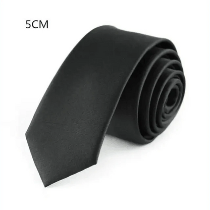 Business Black Skinny Ties Polyester Silk Necktie For Men Washable Formal Office Simple Design Necties Solid Color Skinny Tie Slim Necktie For Men