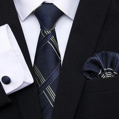 Business Men Silk Necktie Cufflinks Set Luxury Design Necktie With Handkerchief Necktie For Casual And Daily Wear Classic Men Flower Ties Wedding Handkerchief Cufflinks Set