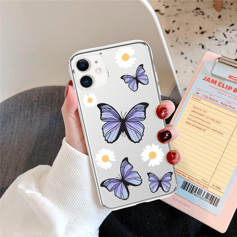 Butterfly Soft Clear Protection Case For iPhone Soft Cover For iPhone 11 12 13 14 Pro Max Mini Crystal Clear Cute Shockproof Slim Fit Bumper Protective Cover Colorful Butterfly Design Case For Girls