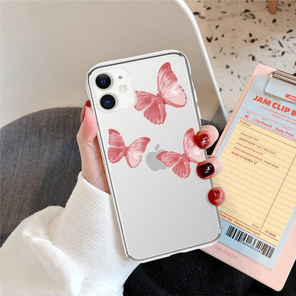 Butterfly Soft Clear Protection Case For iPhone Soft Cover For iPhone 11 12 13 14 Pro Max Mini Crystal Clear Cute Shockproof Slim Fit Bumper Protective Cover Colorful Butterfly Design Case For Girls