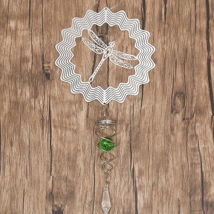 Butterfly Wind Spinner Hanging With Gazing Ball Spiral Tail 3D Metal Rotating Outdoor Stainless Steel Butterfly Metal Wind Chime Christmas Pendant Hanging Spiral Wind-chimes Garden Yard Home Decor