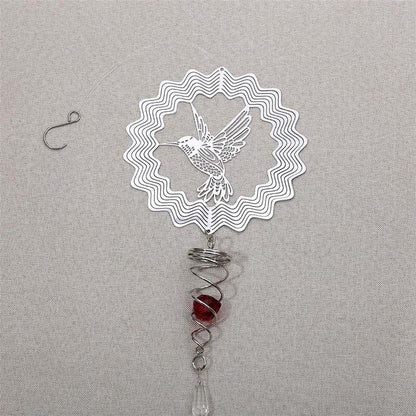 Butterfly Wind Spinner Hanging With Gazing Ball Spiral Tail 3D Metal Rotating Outdoor Stainless Steel Butterfly Metal Wind Chime Christmas Pendant Hanging Spiral Wind-chimes Garden Yard Home Decor