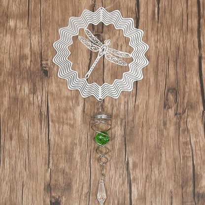 Butterfly Wind Spinner Hanging With Gazing Ball Spiral Tail 3D Metal Rotating Outdoor Stainless Steel Butterfly Metal Wind Chime Christmas Pendant Hanging Spiral Wind-chimes Garden Yard Home Decor