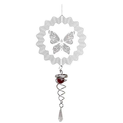 Butterfly Wind Spinner Hanging With Gazing Ball Spiral Tail 3D Metal Rotating Outdoor Stainless Steel Butterfly Metal Wind Chime Christmas Pendant Hanging Spiral Wind-chimes Garden Yard Home Decor