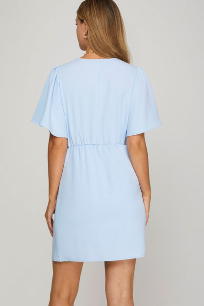 Ruffled Surplice Short Flutter Sleeve Mini Dress For Women – Playful and Feminine Surplice Mini Dress with Flutter Sleeves