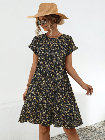 Floral Round Neck Short Sleeve Dress Elegant & Effortless Everyday Style Women Dress