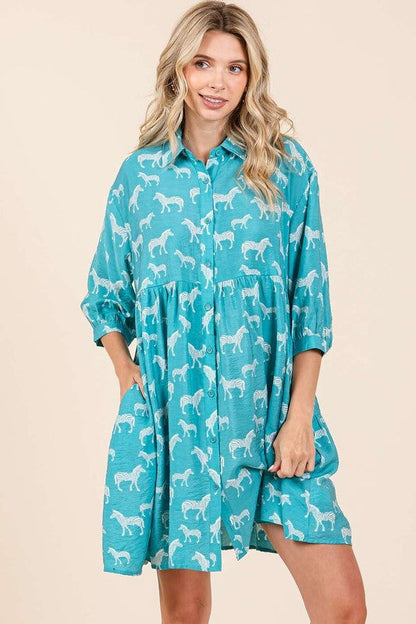Zebra Print Button-Down Shirt Mini Dress For Women – Bold and Fashion-Forward with Tiered Detail