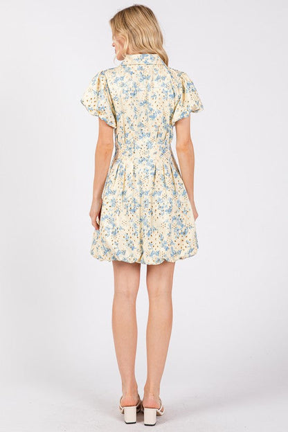 New Summer Floral Eyelet Zipper Front Puff Sleeve Mini Dress For Women – Elegant, Trendy and Chic Floral Eyelet Mini Dress with Puff Sleeves