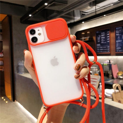 Camera Lens Protection Candy Color Phone Case  For iPhone 14 13 12 11 Pro Necklace With Long Rope Lanyard Cover Camera Lens Protector Translucent Soft Edges Colorful Transparent iphone Cover