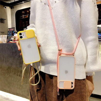 Camera Lens Protection Candy Color Phone Case  For iPhone 14 13 12 11 Pro Necklace With Long Rope Lanyard Cover Camera Lens Protector Translucent Soft Edges Colorful Transparent iphone Cover