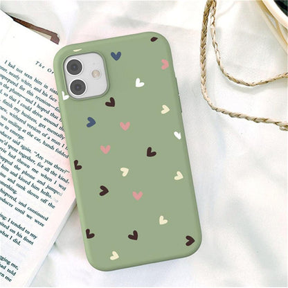 Candy Color Cute Love Heart Phone Case For Iphone 13 12 11 Pro Max Soft Silicon Purple White Silicone Case With Little Heart Pattern Slim Shockproof Protective  Back Cover
