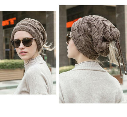 Caps Warmer Bonnet Casual Cap Winter Beanie Hats Hat winter hat Bobble Hat Winter Balaclava Women Bandana Baotou Cap Scarf Warm Thick Beanie Skellies Women Girls Cable Knit Soft Cute Beanie with Ears Detachable Pompom Fur Hat Girls