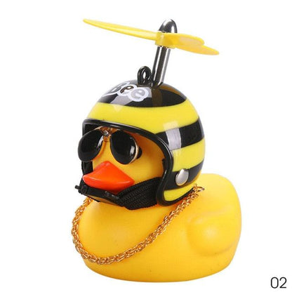 Car Goods Gift Broken Wind Helmet Small Yellow Duck Car Decoration Accessories Wind-breaking Wave-breaking Duck Cycling DecDuck Car Dashboard Decorations Rubber Duck Car Ornaments Cool Duck with Propeller Helmet Sunglasses Gold Chain or