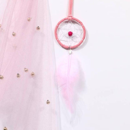 Car Interior Rear-view Mirror Hanging Decor  Small Dream Catcher Boho Nature Feather Home Decor Handmade Grids Nature Feather Car Charms Pendant Accessories Gift