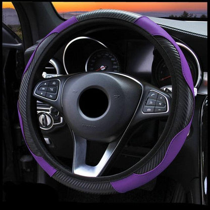 Car Steering Wheel Cover Breathable Anti Slip PU Leather Steering Covers Suitable 37-38cm Auto Decoration Carbon Fiber Thread Leather Steering Wheel Cover Heavy Duty Pure Cowhide Steering Wheel Cover, Genuine Leather Steering Wheel Cover