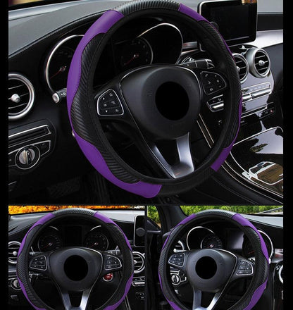 Car Steering Wheel Cover Breathable Anti Slip PU Leather Steering Covers Suitable 37-38cm Auto Decoration Carbon Fiber Thread Leather Steering Wheel Cover Heavy Duty Pure Cowhide Steering Wheel Cover, Genuine Leather Steering Wheel Cover