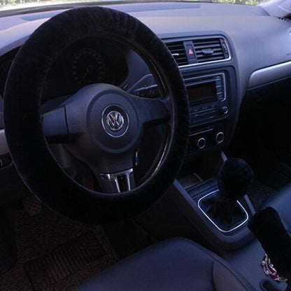 Car Steering Wheel Elastic Long Microfiber Plush Steering Wheel Cover Gearshift Handbrake Cover Protector Decoration Warm Super Thick Plush Collar Soft Car Steering Wheel Cover Decoration Warm Super Thick Plush Collar Soft Black Pink Women Man