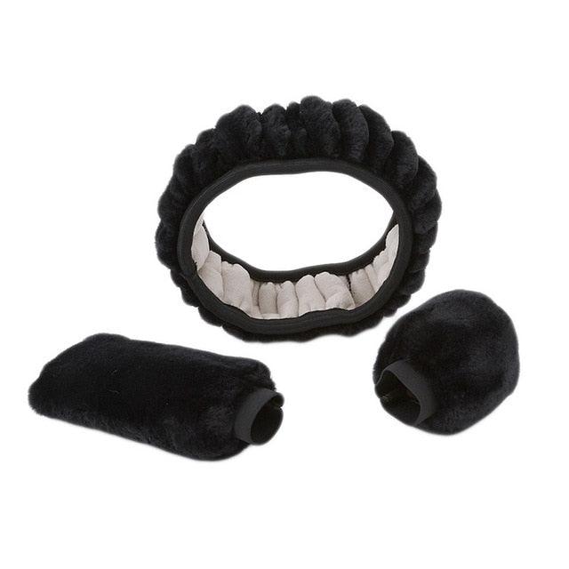 Car Steering Wheel Elastic Long Microfiber Plush Steering Wheel Cover Gearshift Handbrake Cover Protector Decoration Warm Super Thick Plush Collar Soft Car Steering Wheel Cover Decoration Warm Super Thick Plush Collar Soft Black Pink Women Man