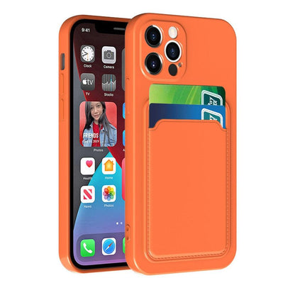Card Pocket Protective Slim Wallet Case For iPhone 14 13 12 11 Pro Max Modern Bright Color iPhone Cover Lightweight Card Slot Design Simple Color Business Protective Case