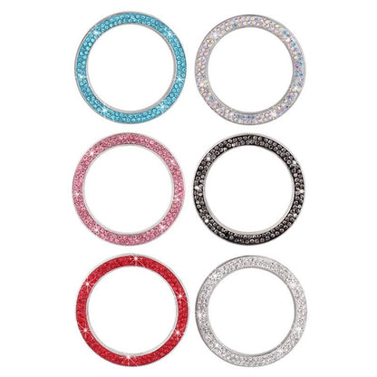 Cars One-Key Engine Start Stop Ignition Push Button Switch Cover Decorative Rhinestone Diamond Crystal Ring Car Parts Push to Start Button Cover Crystal Rhinestone Car Ring Emblem Sticker Bling Accessories for Women