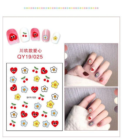 Cartoon Characters Plants Animals Forest Flowers Small Fresh Flowers 3D Nail Stickers Hyuna Style Nail Patch Waterproof Self Adhesive Nail Decals for Nail Art Decoration Including Hearts Stars Letters Bowknot Leaves Flowers Plants Fruits Butterflies