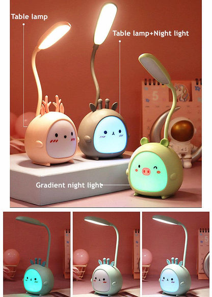 Cartoon Desk Lamp Eye Protection Energy-saving Reading Lamp USB Charging Sleeping Night Light LED Table Lamp for Kids Cute Study Lamps for Bedroom Décor