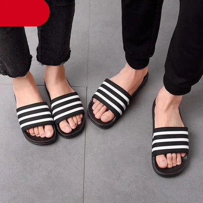 Casual Summer Modern Design Men Slippers Soft Black White Stripes Pattern Flip Flops Casual Summer Outdoor Slides For Women