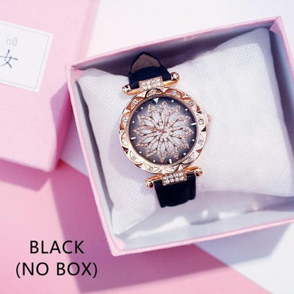 Casual Women Romantic Starry Sky Wrist Watch Bracelet Leather Rhinestone Designer Simple Dress Women's Watches Women Starry Sky PU Leather Strap Quartz Wristwatches For Woman Girls Teenagers
