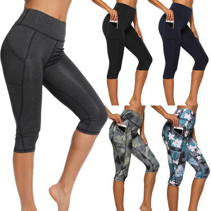 Casual Women's Yoga Pants Gym Fitness Sports Cropped Leggings Pocket Slim Pants Female Solid Color Women's Seamless Scrunch Legging Workout Leggings For Women Lift Tight Gym Yoga Home Pants
