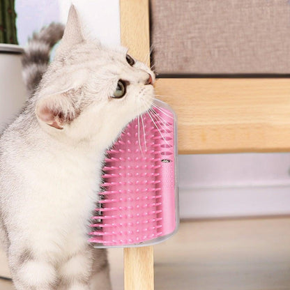 Cat Scratcher Corner Pet Brush Comb Play Cat Toy Plastic Scratch Bristles Arch Massager  Self Groomer with Catnip Pouch Cat Wall Corner Massage Groomer Cat Self Grooming Brush