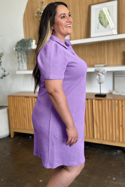 Double Take Full Size Texture Collared Neck Short Sleeve Dress Textured Dress For Women