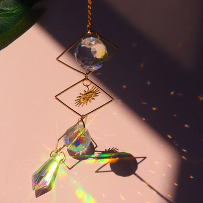Chandelier Crystal Wind Chime Pendant Metallic Hoop Moon Rainbow Maker Sun Hanging Drop Crystal For Window Curtains Home Decor Gifts Photography Prop