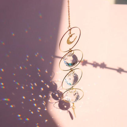 Chandelier Crystal Wind Chime Pendant Metallic Hoop Moon Rainbow Maker Sun Hanging Drop Crystal For Window Curtains Home Decor Gifts Photography Prop