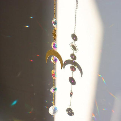 Chandelier Crystal Wind Chime Pendant Metallic Hoop Moon Rainbow Maker Sun Hanging Drop Crystal For Window Curtains Home Decor Gifts Photography Prop