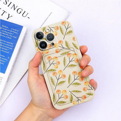 Charming Silicone Soft Anti-Scratch Cases For iPhone 13 Pro Max Case Silicone Wallet Card Holder Cover For iPhone 13 Mini 13ProMax 13Pro Flower Butterfly Beautiful Design Card Holder iPhone Case