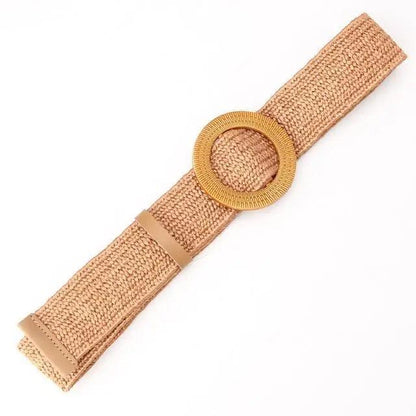 Charming Women Waist Belt Classic Round Wooden Buckle Casual Design Dress Women Buckle Waist Dress Band
