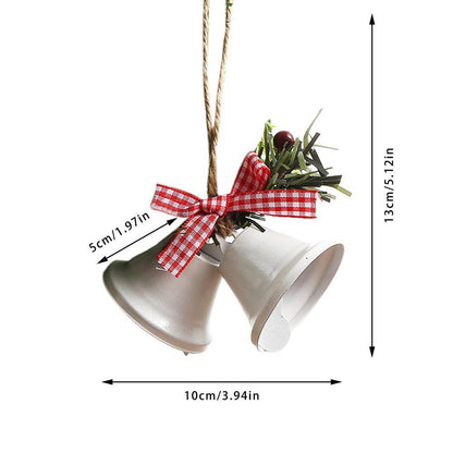 Christmas Bell Ornament Metal Dual Bell Christmas Bell Ornament Decoration with Berry Plaid Bow Christmas Tree Pendants For Making Wind Chimes Christmas Tree Hang Pendant Hang On Door wall porch