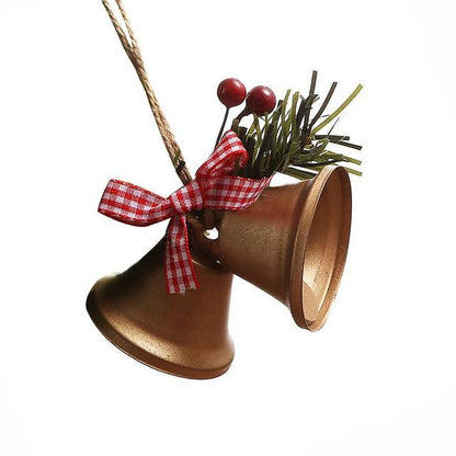 Christmas Bell Ornament Metal Dual Bell Christmas Bell Ornament Decoration with Berry Plaid Bow Christmas Tree Pendants For Making Wind Chimes Christmas Tree Hang Pendant Hang On Door wall porch