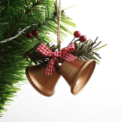 Christmas Bell Ornament Metal Dual Bell Christmas Bell Ornament Decoration with Berry Plaid Bow Christmas Tree Pendants For Making Wind Chimes Christmas Tree Hang Pendant Hang On Door wall porch