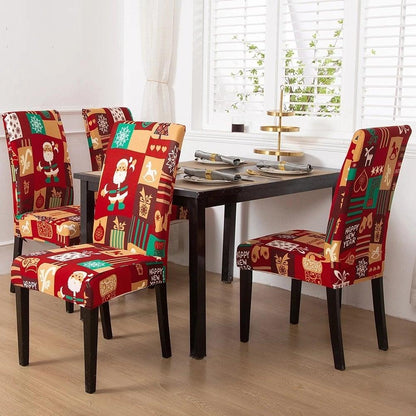 Christmas Chair Cover Stretch Seat Case Spandex Chair Covers Elastic for Kitchen Dining Room Chair Banquet Slipcovers Persons Chair Cover for Christmas Kitchen Decoration Restaurant Holiday Festival Party