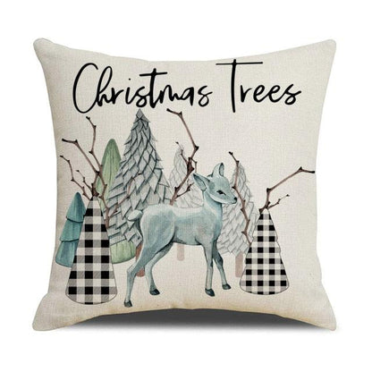 Christmas Decoration Cushion Cover  Decorative Throw Pillow Cover Christmas Decor Xmas Winter Decorations Holiday Pillows Cushion Case Candle Pine Tree Deer Sleigh Printed Pillow Cover Xmas 45X45CM