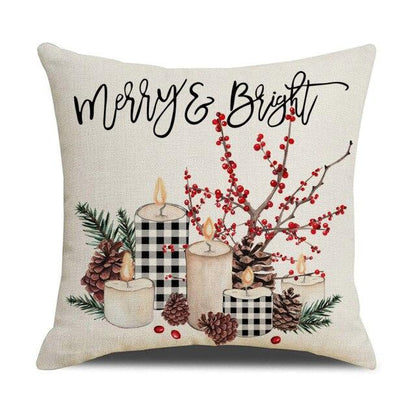 Christmas Decoration Cushion Cover  Decorative Throw Pillow Cover Christmas Decor Xmas Winter Decorations Holiday Pillows Cushion Case Candle Pine Tree Deer Sleigh Printed Pillow Cover Xmas 45X45CM