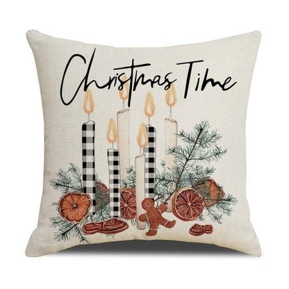 Christmas Decoration Cushion Cover  Decorative Throw Pillow Cover Christmas Decor Xmas Winter Decorations Holiday Pillows Cushion Case Candle Pine Tree Deer Sleigh Printed Pillow Cover Xmas 45X45CM