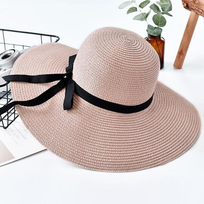 Classic Design Wide Elegant Hat New Simple Foldable Wide Floppy Girls Straw Hat Sun Hat Beach Women Summer Hat UV Protect Travel Cap Lady Cap Female Outdoor Summer Hat