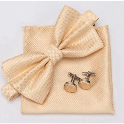 Classic Men Bowtie  Cufflinks Set Casual Men's Fashionable Style Solid Color Bowties Elegant Accessories