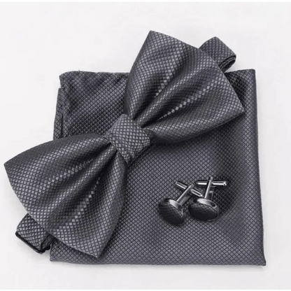 Classic Men Bowtie  Cufflinks Set Casual Men's Fashionable Style Solid Color Bowties Elegant Accessories