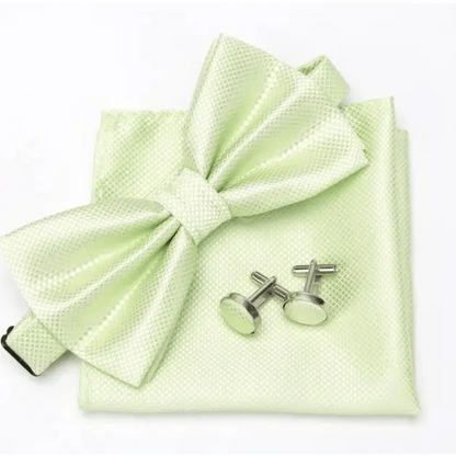 Classic Men Bowtie  Cufflinks Set Casual Men's Fashionable Style Solid Color Bowties Elegant Accessories