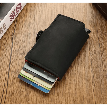Classic Multifunction Automatic Aluminum Alloy Leather Credit Card Holder Retro New Pop-Up Card Ejector Business Wallets For Men